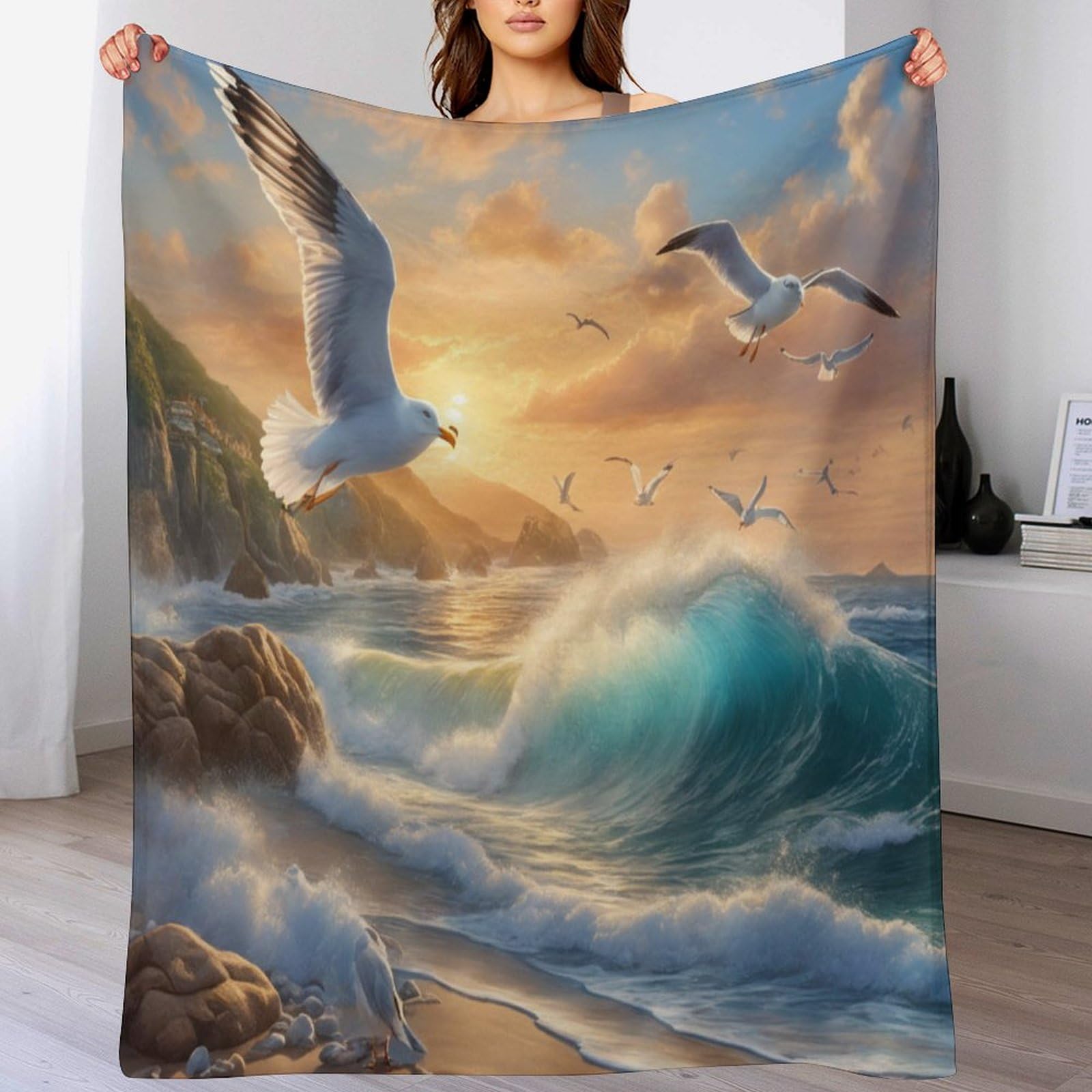 Manta de gaviota de franela para sofá y cama pequeña en tamaño de 100x130 cm