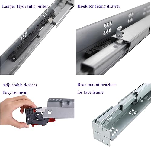 Miniatura 4 de Diapositivas de cajón de cierre suave de 21 pulgadas, 6 pares de rieles de cajón de extensión completa deslizantes con dispositivo de bloqueo y