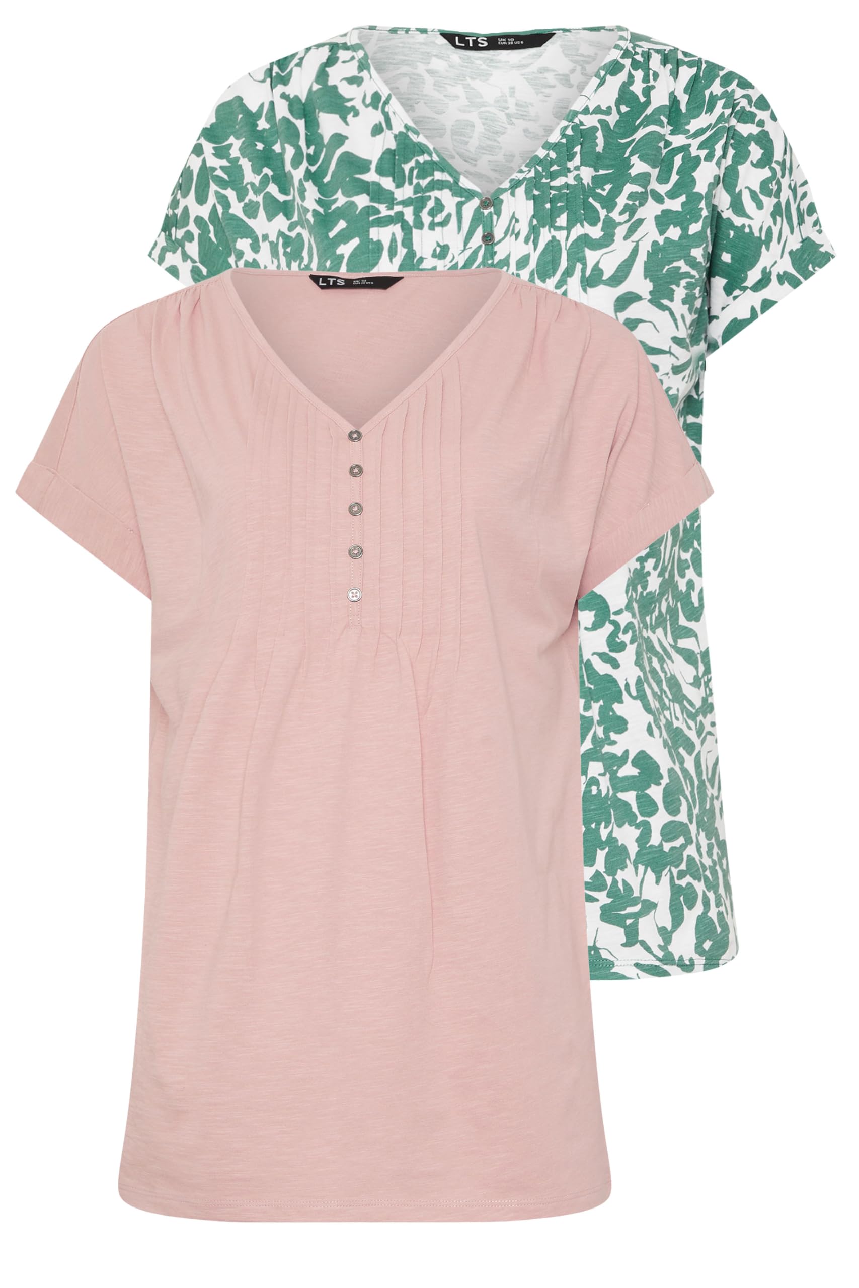 Long Tall Sally Women's Green Tall 2 Pack Floral Henley Tops In | Size: 16