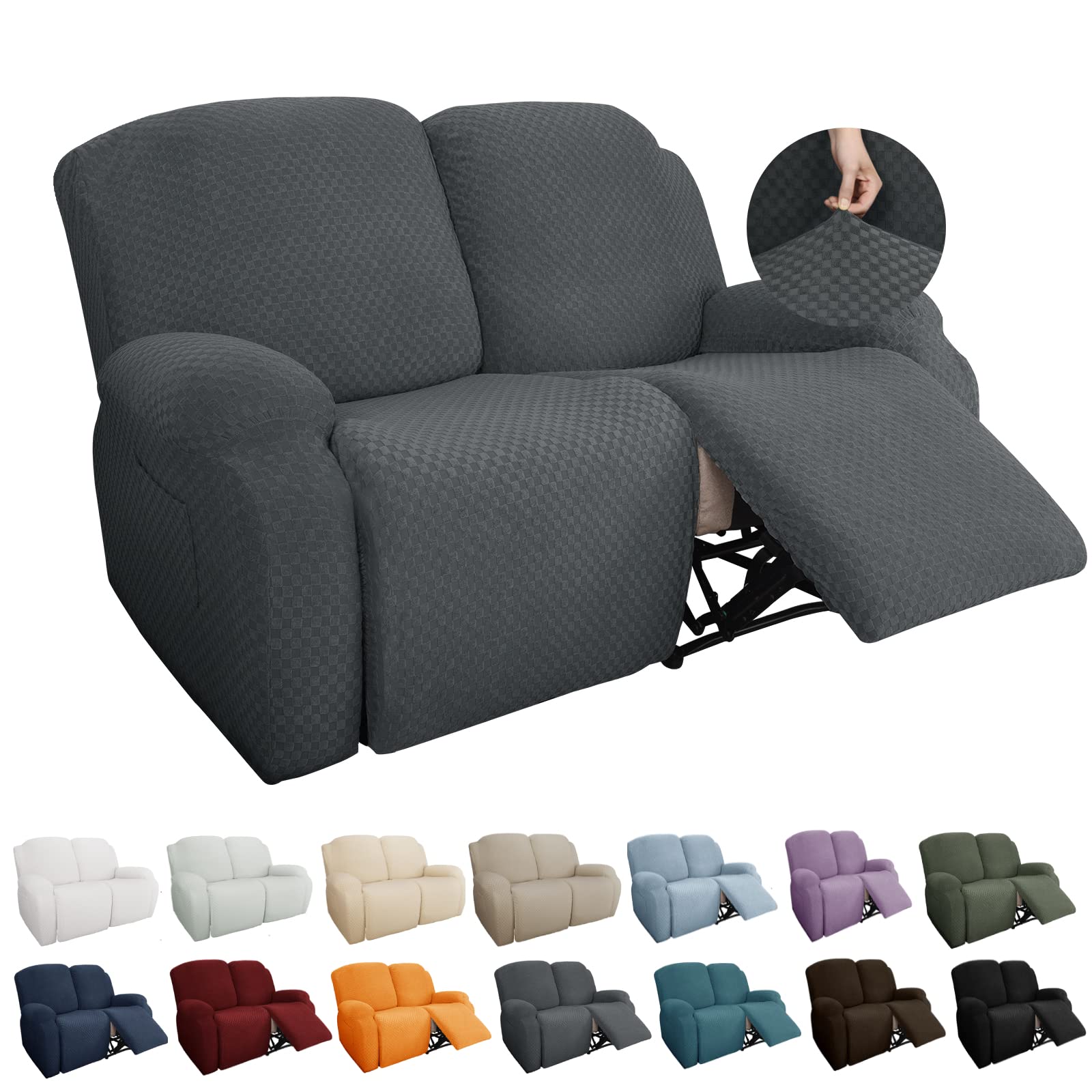 YEMYHOM 6 Pieces Stretch Loveseat Recliner Slipcover Jacquard Recliner Sofa Cover with Side Pocket Fitted Recliner Cover Couch Furniture Protector with Elastic Bottom (Loveseat Recliner, Dark Gray)