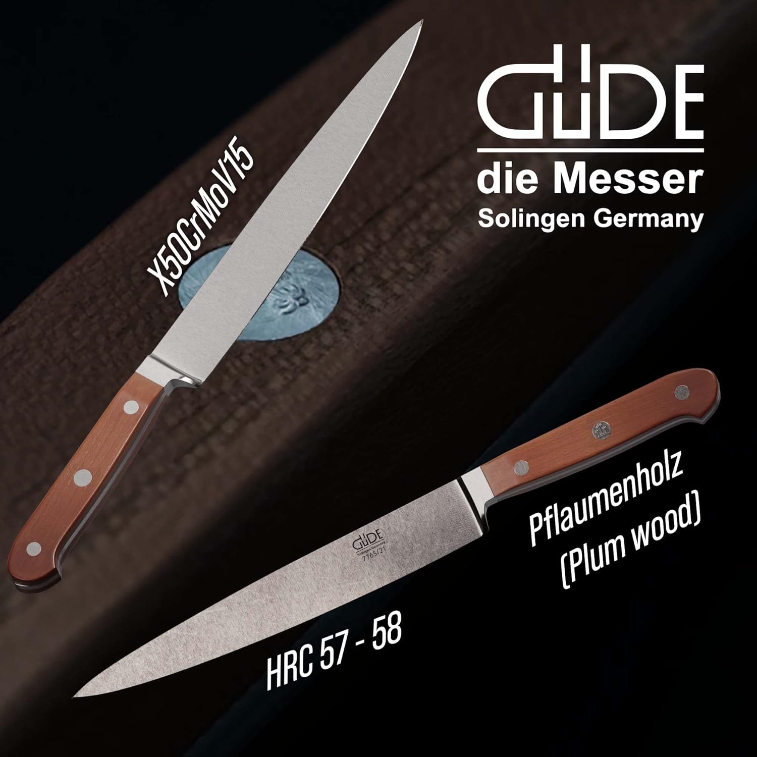 GÜDE Forged Ham Knife 21 cm Plum Wood F.GÜDE Handmade in Germany