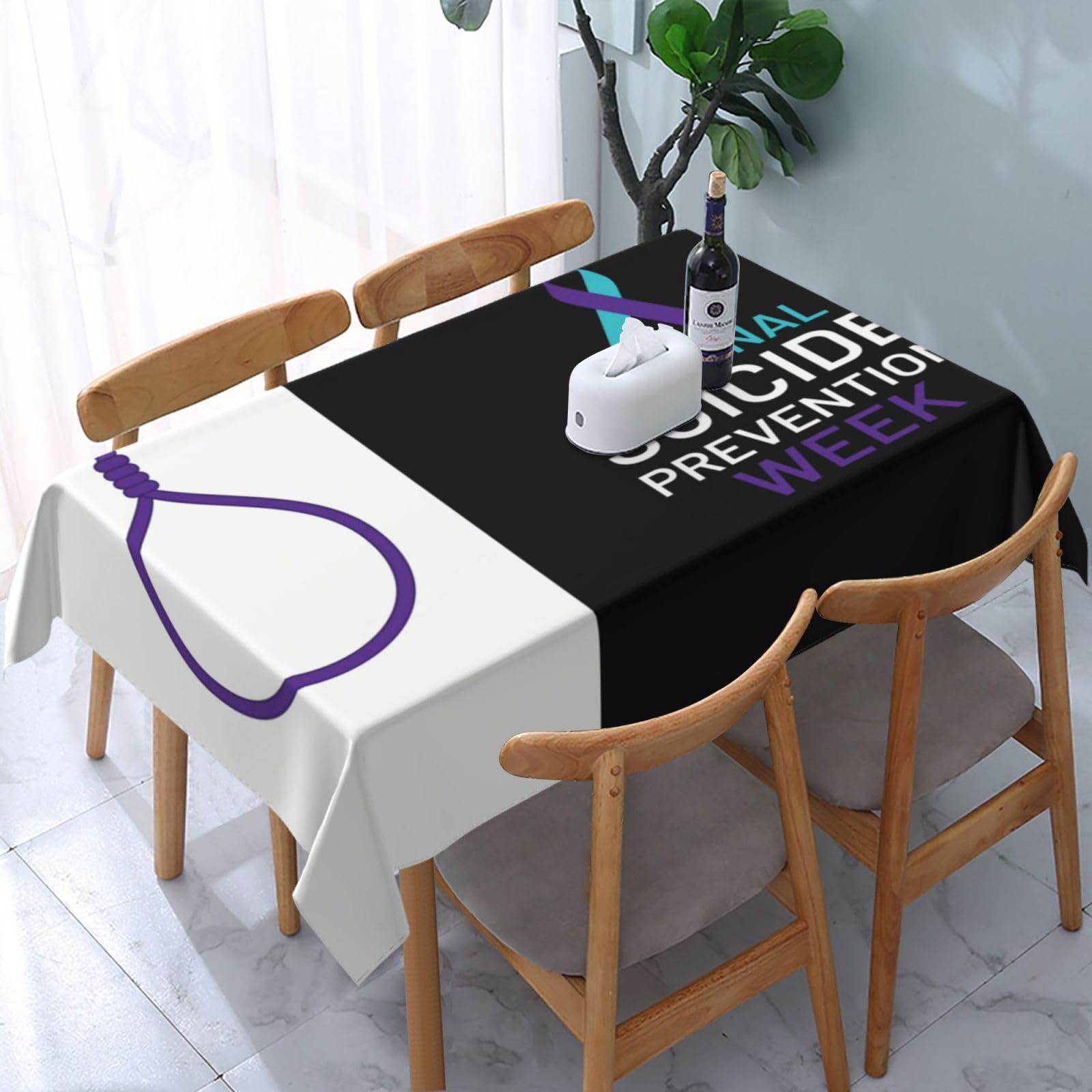 JunHeArt Suicide Prevention Month Tablecloth Rectangle Table Cover Washable Table Cloths Decor For Kitchen 54" X 72"