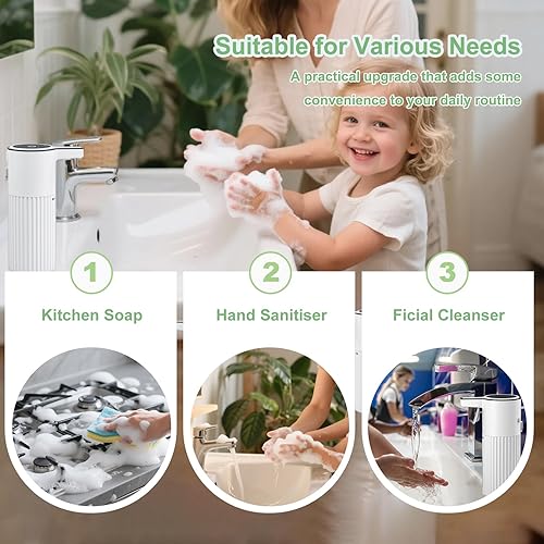 Miniatura 2 de Dispensador automático de jabón, control de flujo continuo, 13.5 fl oz, gran capacidad, recargable, impermeable, dispensador de jabón de volumen