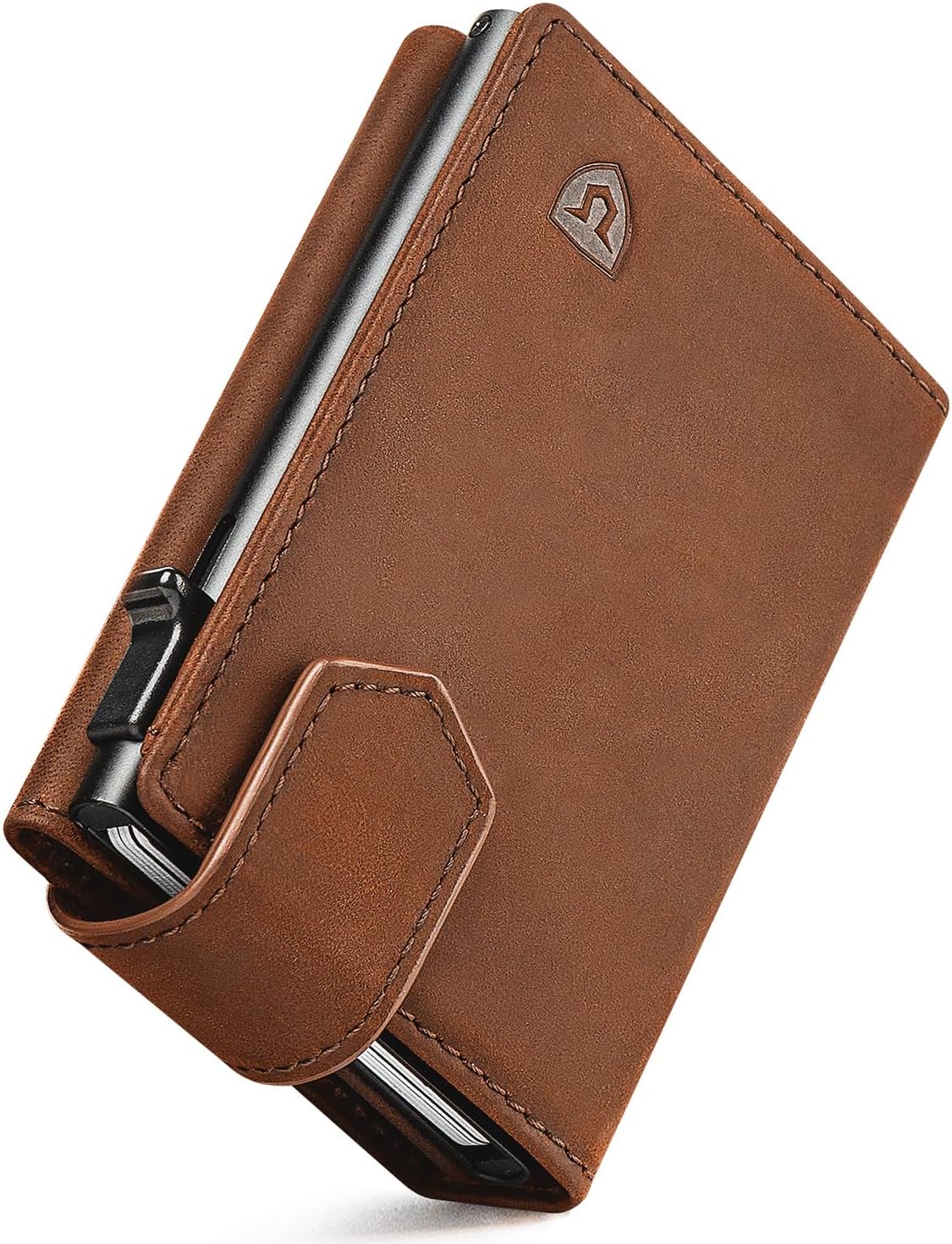 Lorzor® Slim wallet met muntvak, portemonnee van echt leer voor heren, RFID-blocker portemonnee, kaartetui, portemonnee voor 10 kaarten, slimme portemonnee, zwart, zilver, slim wallet, Modern