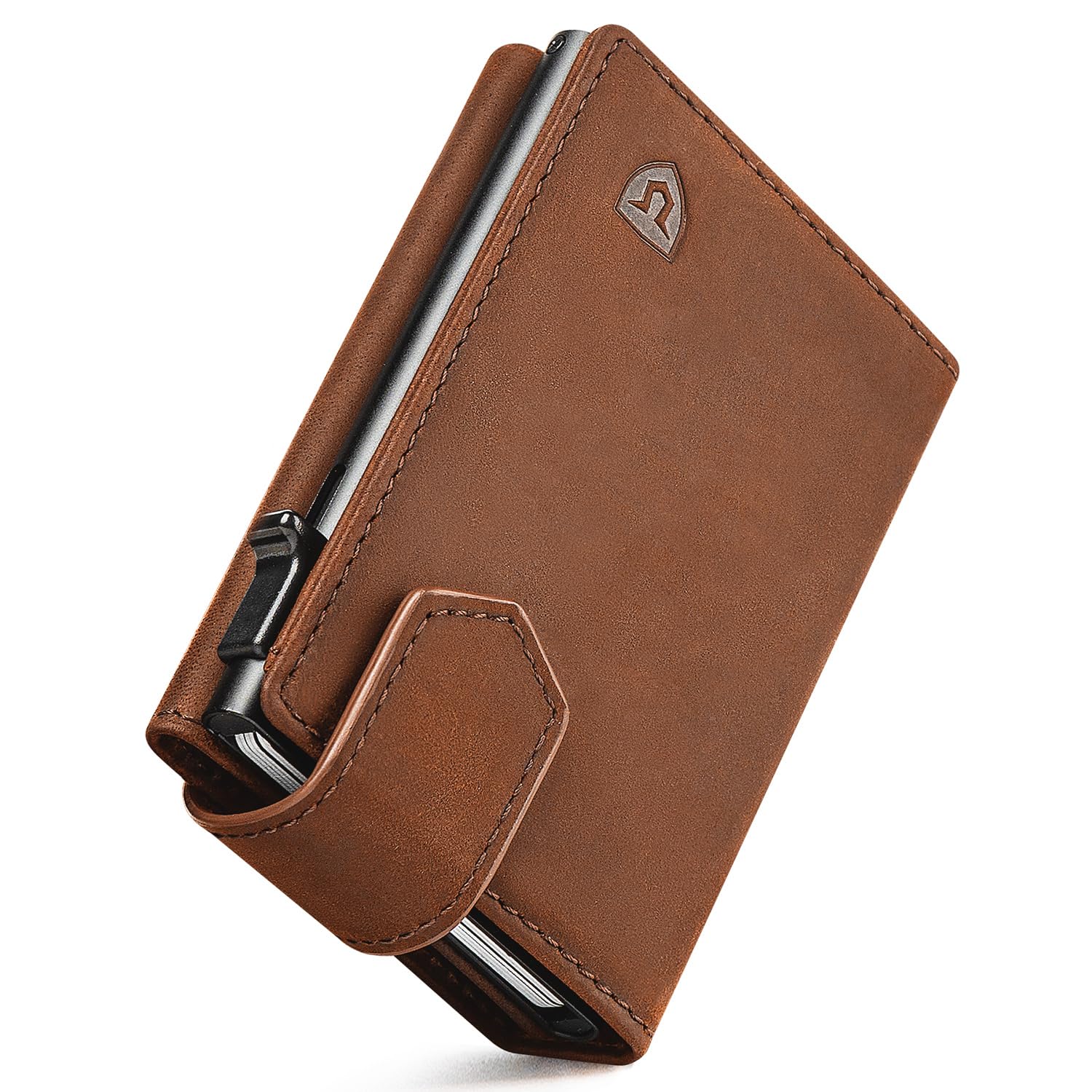 LORZOR® Portafoglio Uomo Slim Vera Pelle con Magnetica, Porta Carte di Credito con Protezione RFID & Portamonete, Portacarte Uomo Pop-up Contenere 10 Carte, Porta Tessere Tascabile, Magnetica