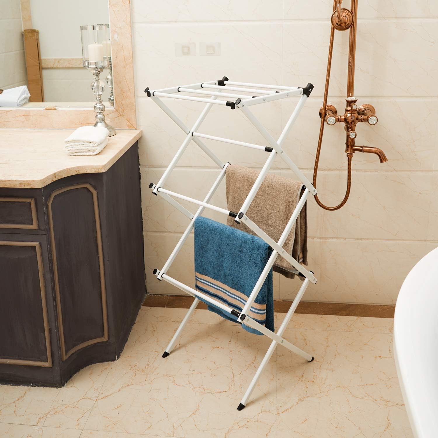 HOUSE DAY 3 Tiers White Extendable Drying Rack Foldable Clothes Drying Laundry Rack White