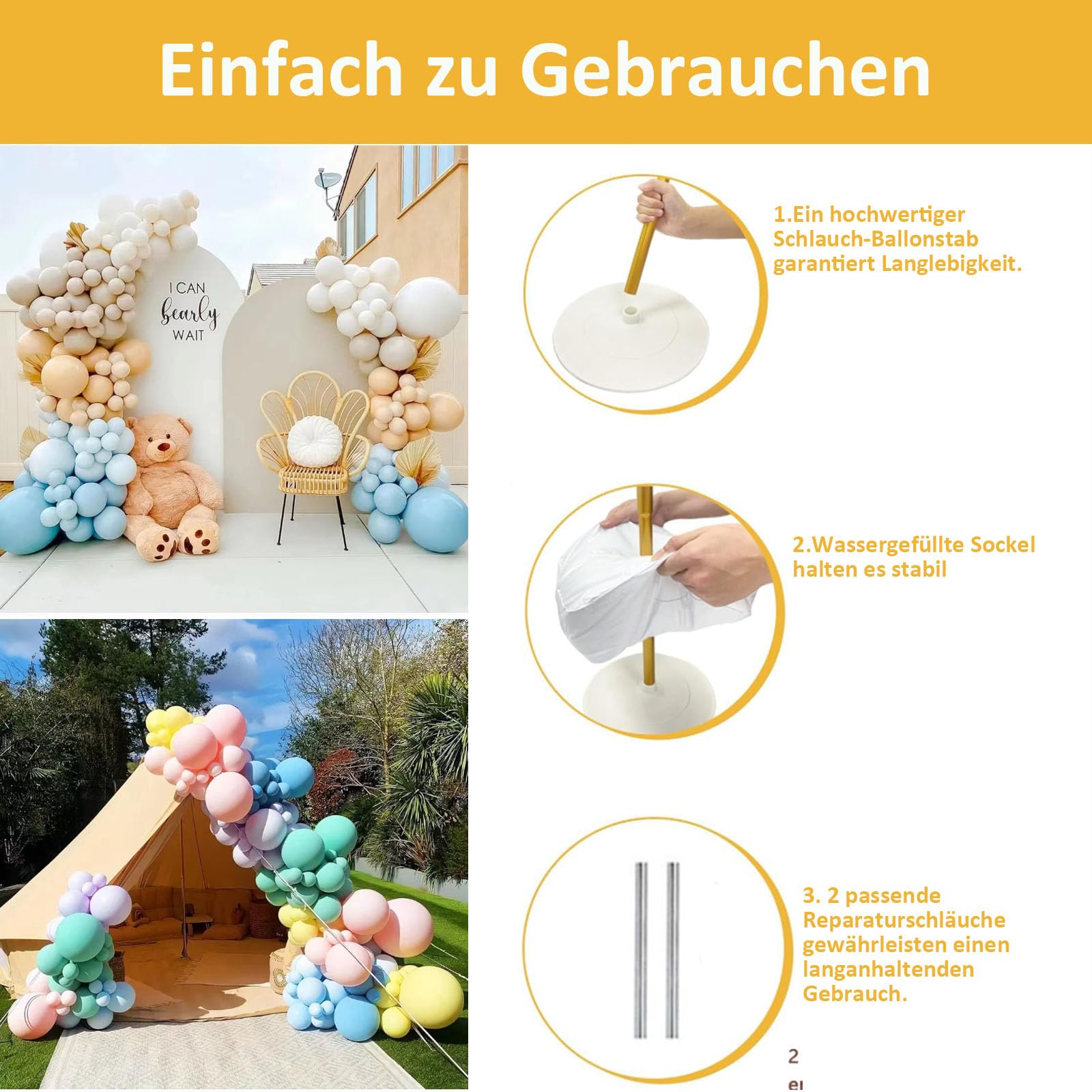 Kit di supporto per palloncini, supporto per palloncini regolabile, per matrimoni, lauree, compleanno (2,5 + 2,5 m)
