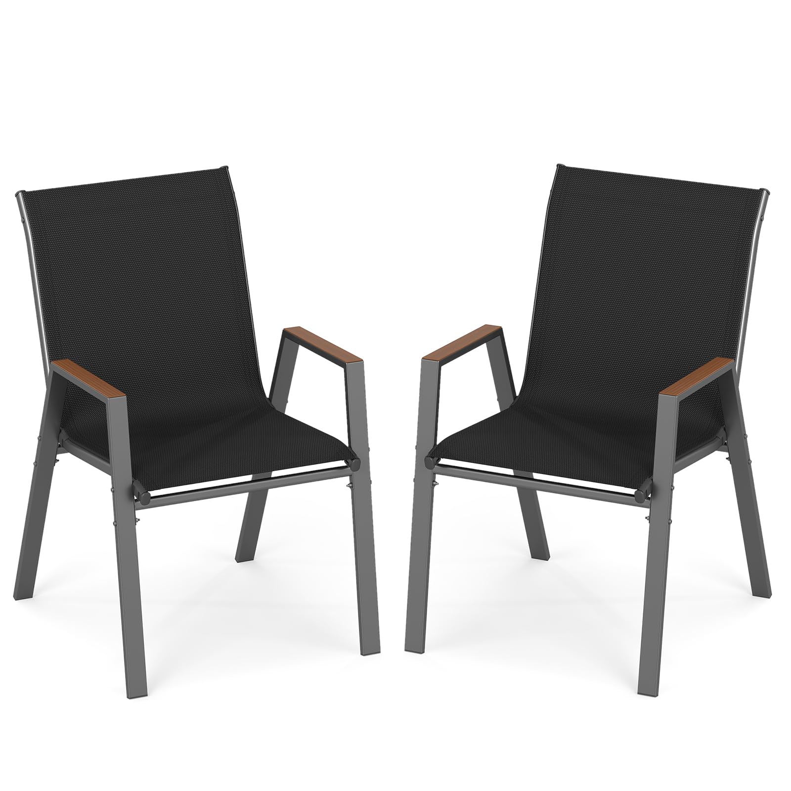 COSTWAY Gartenstühle stapelbar 2er Set, Stapelstühle, Terrassenstühle mit Armlehnen, Balkonstühle bis 180 kg belastbar, 56 x 66 x 88 cm, Schwarz