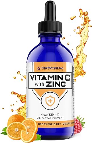 Vitamina C + zinc – Gotas líquidas fáciles – Ácido ascórbico bioactivo + sulfato de zinc – 4 oz – 120 porciones (suministro de 4 meses) – Orgánico,