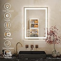 Vista 2 de SWISH WEAVERS Espejo LED de baño con luces, antivaho y 3 colores de luz, memoria, botón táctil inteligente, espejo LED montado en la pared para baño