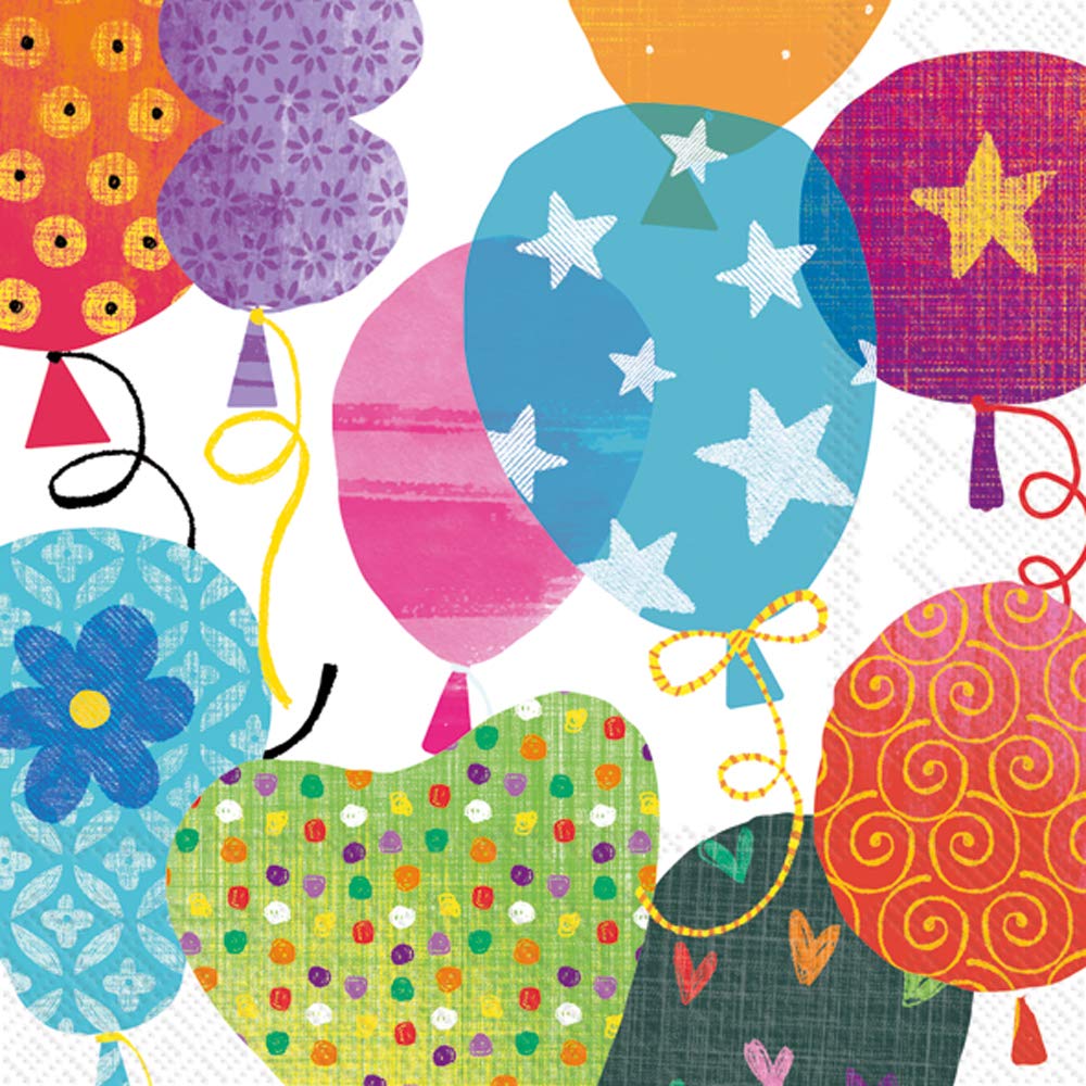 Boston International Lunch Napkins, Paper, Balloons, 6.5 x 6.5-Inches