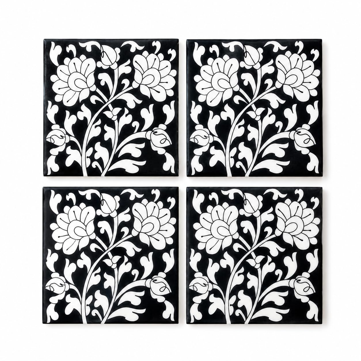 Shiv Kripa Blue Pottery Home Decorative Ceramic Wall Hanging Tile Design Flooring Tiles Floral Kitchen Washroom Mosaic Furniture Tile Handmade Backsplash 5 X 5 inches (Pack of 6)-image-22