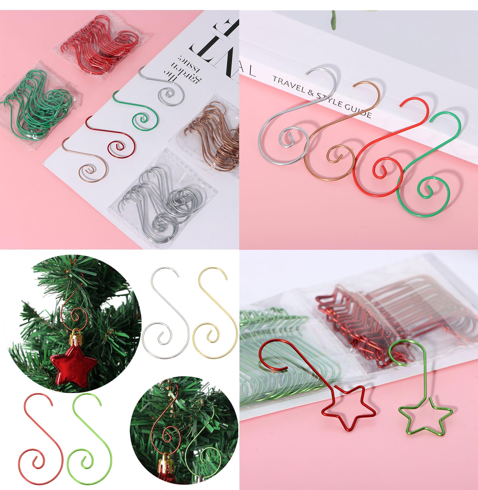 Confezione da 50 ganci a S resistenti, in metallo, 2,3 x 4,5 cm, per appendere, organizzazione della casa e oggetti decorativi, argento