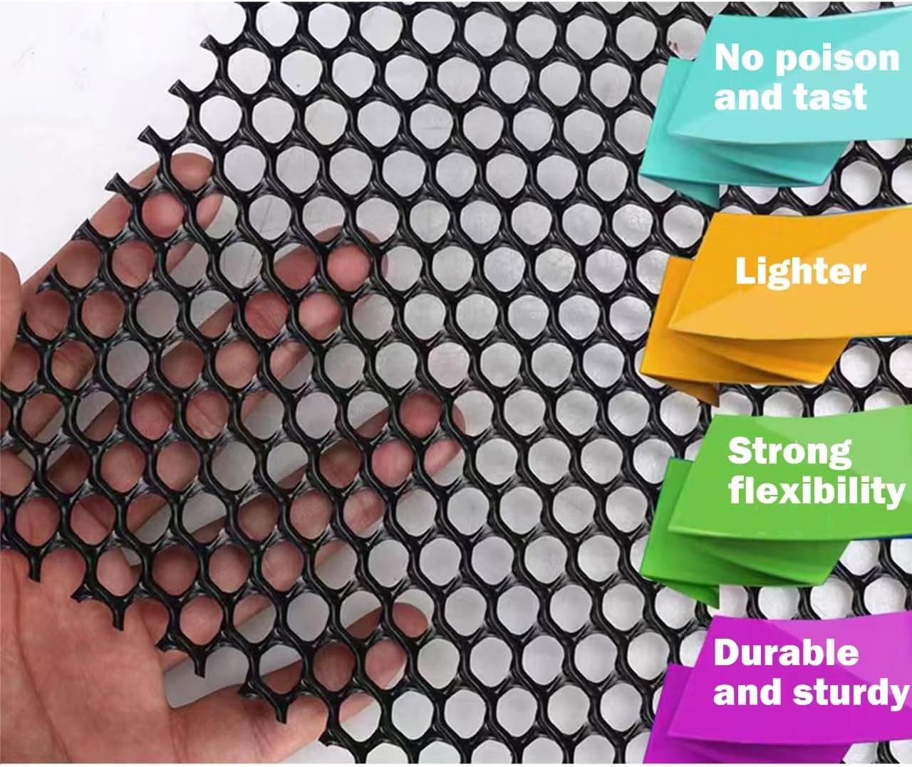 Upgraded Plastic Chicken Wire Fence Mesh(16INx33FT) - Black/Green/White Colors 0.3" Openings,for Garden Net, Poultry Fencing, Chicken Wire Frame,Animal Cage Fence,Floral Netting (Black)