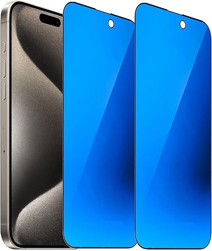 BWEDXEZ Paquete de 2 vidrios templados de privacidad anti-azul para iPhone 15 Pro Max Mirror Protector de pantalla anti-espía película galvanizada