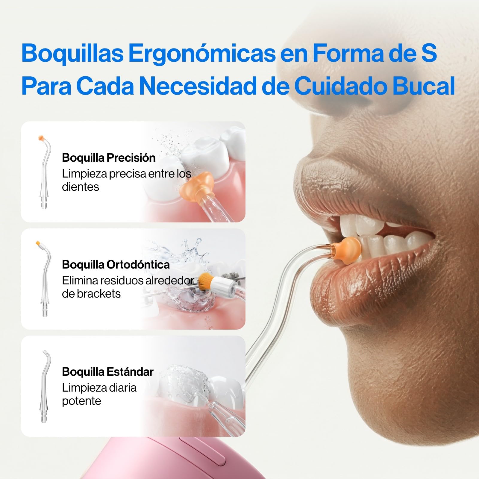 usmile C30 Irrigador Dental Portátil Inalámbrico, Depósito de 300 ml, 5 Niveles de Presión, Boquillas para Ortodoncia e Invisalign, Recargable USB-C, IPX7 Impermeable, Rosa