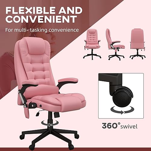 Miniatura 8 de HOMCOM Silla de oficina de masaje con vibración de respaldo alto con 6 puntos de vibración, silla de computadora reclinable con calefacción de piel