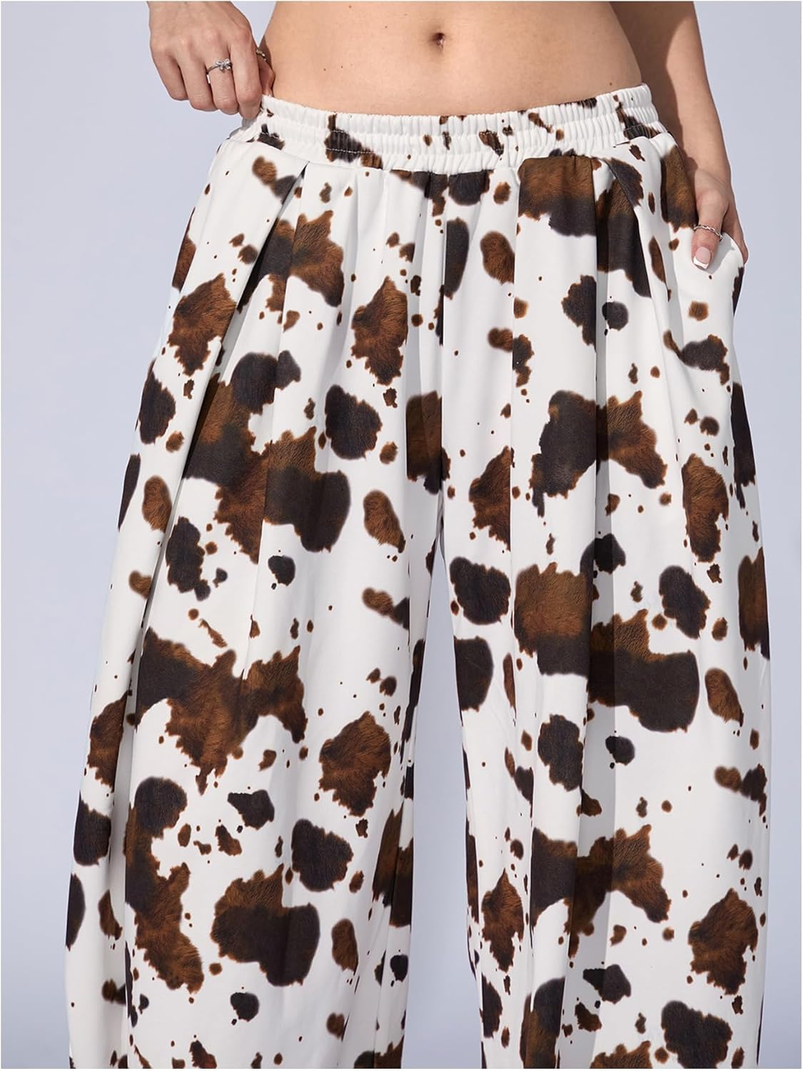 SweatyRocks Women's Cow Print Baggy Pants Elastic High Waist Y2k Loose Long Pants Trousers - Image 5