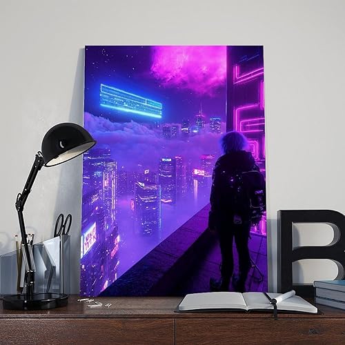 Miniatura 8 de Surreal Synthwave Art Print  Dreamy Retro Futuristic Cityscape Poster  Unique Sci-Fi Wall Decor Modern Wall Prints Abstract Geometric Minimalist Art