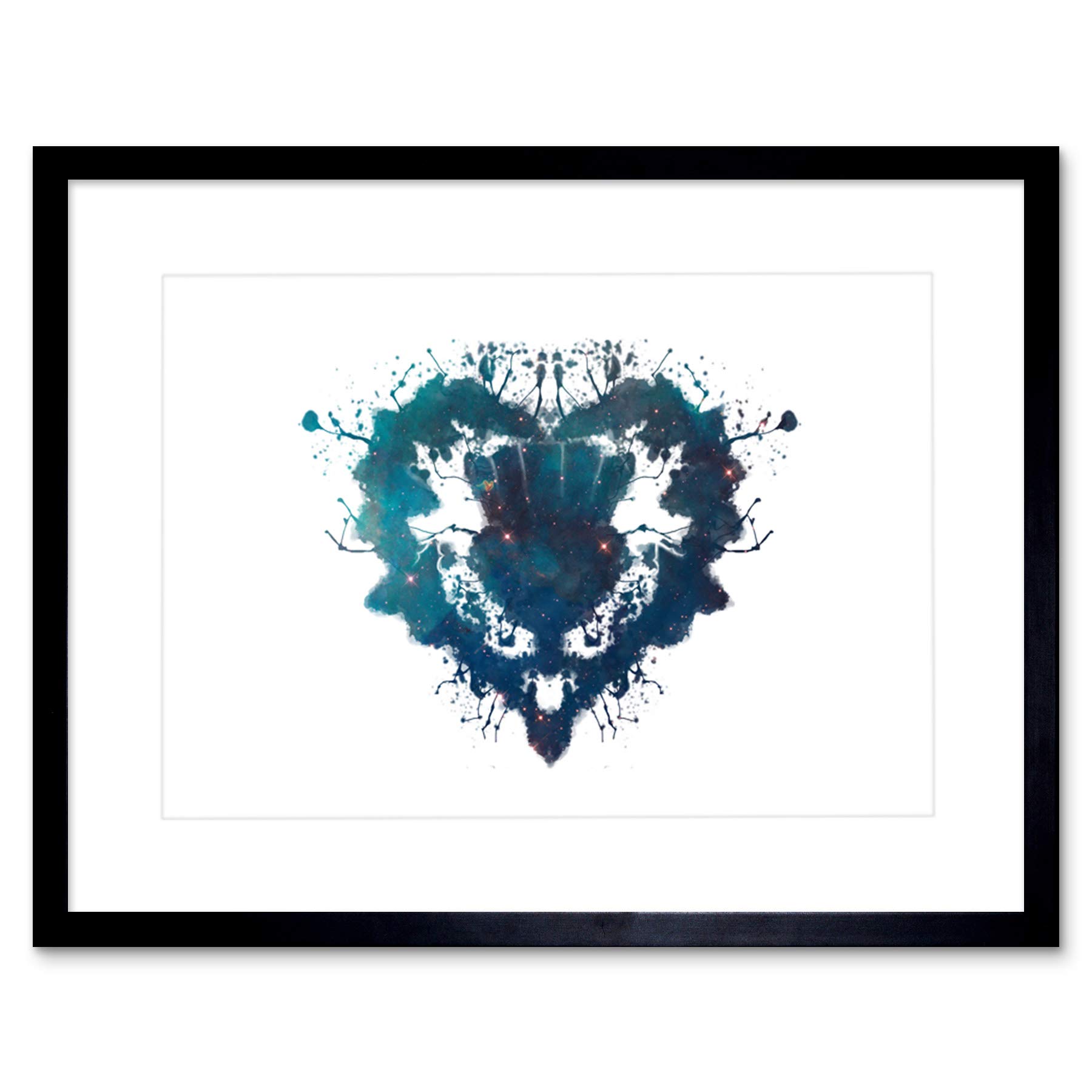 Wee Blue Coo Ink Splat Thistle Heart Artwork Framed Wall Art Print 12X16 Inch