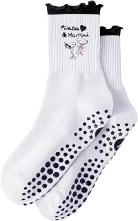 Yawlsow Cute Ruffle Pilates Grip Socks, Crew Grippy Socks Women Non Slip | Frilly Yoga Socks for Women Cotton Athletic Sticky Embroidery for Barre Workout Reformer, US 5-10