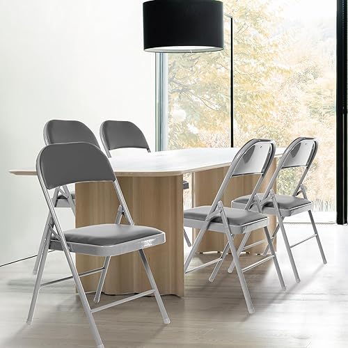 Miniatura 2 de Paquete de 4 sillas plegables con asientos acolchados, silla plegable acolchada con marco de acero para eventos, oficina en casa, silla plegable de
