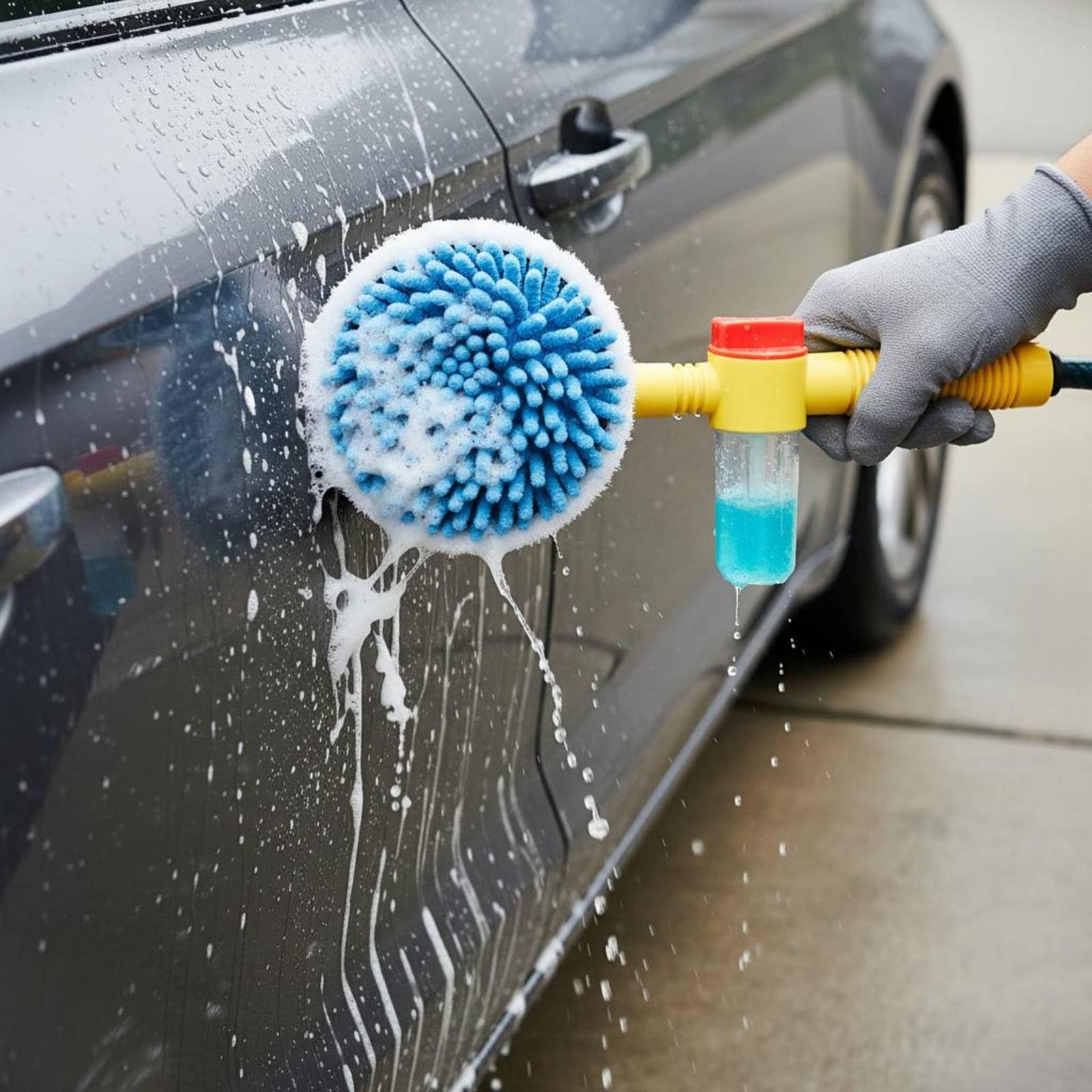 Autowaschbürste Rotierend Autowaschmop Waschbürste Schaumdüse mit Wasserbetriebenem Getriebe Und Eingebautem Seifentank für Dichten Schaum für, Brush W Multi Nozzle