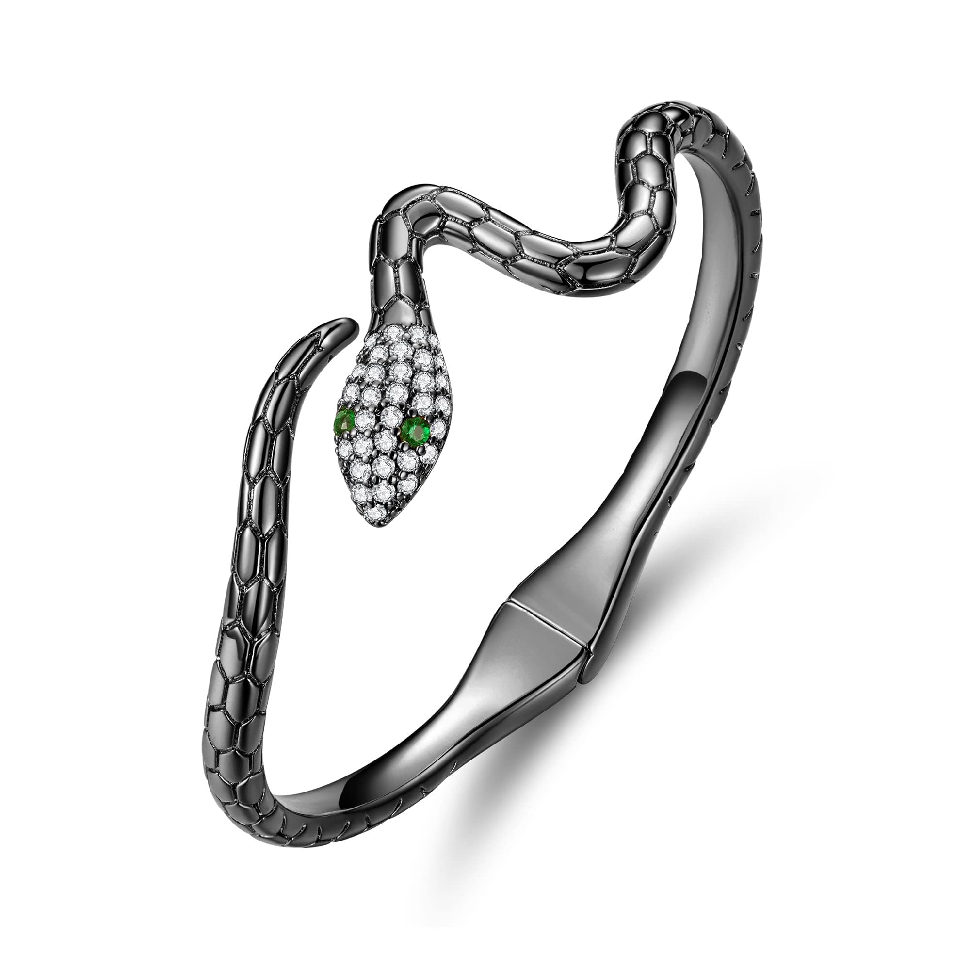 BISAER Gold Snake Cuff Bracelets for Women, 14K Gold Plated Trendy AAAAA Cubic Zirconia Chunky Adjustable Open Bangle Snake Jewelry Gifts