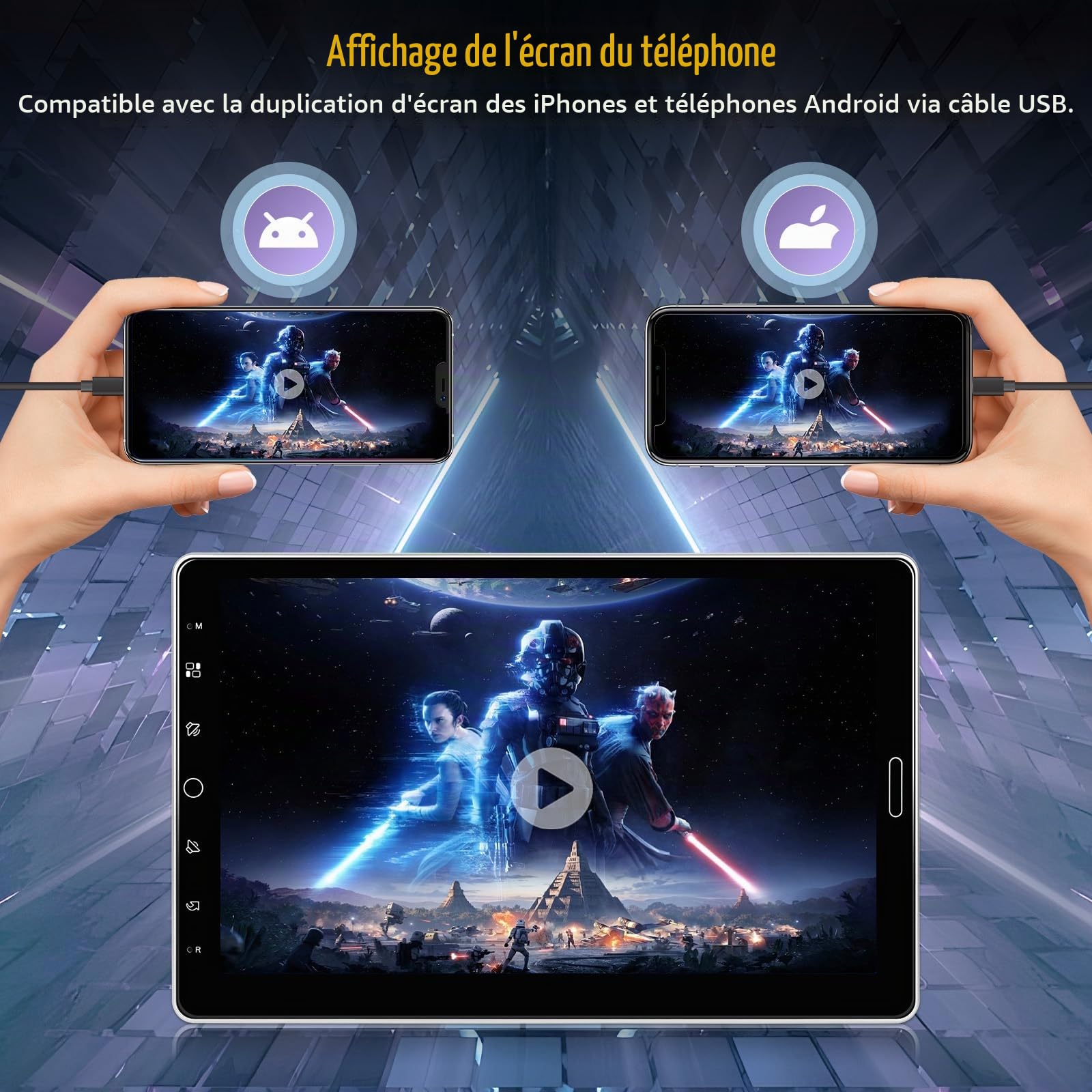 Hikity 1 Din Autoradio avec 10.1”IPS Rotatif Touchscreen Bluetooth 5.2 Wireless Carplay Andriod Auto FM AM RDS Radio avec USB AUX in TF Card EQ SWC Autoradio Caméra de Recul Mirror Link DVR(Support)
