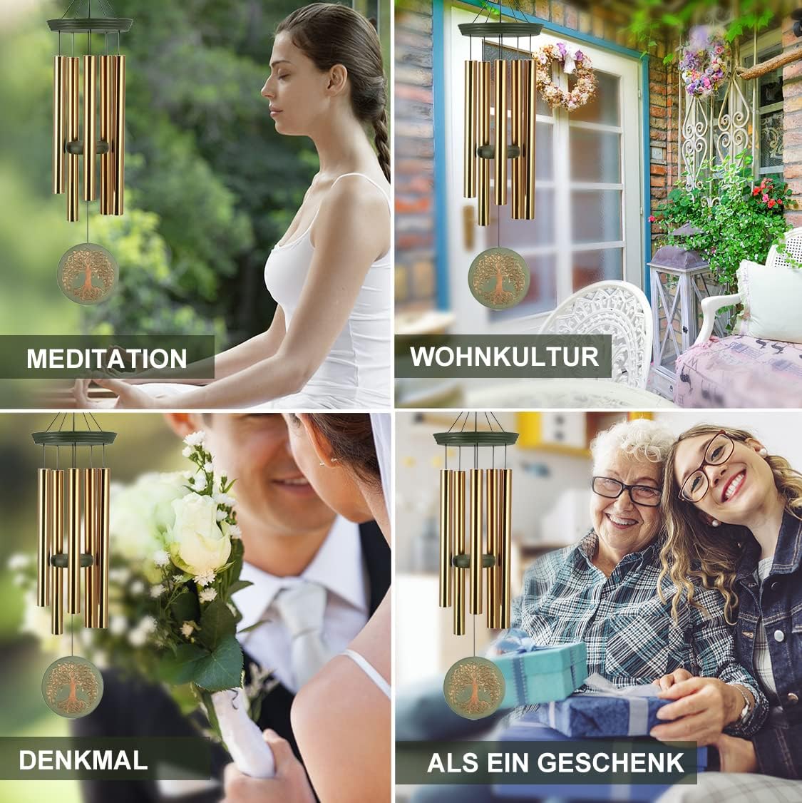 Wind Chimes for Outside,Outdoor Wind Chimes for Mother & Grandma - Large Garden Hanging Decor with Tree of Life Engraving, Perfect for Yard, Home, Christmas, Birthdays - Image 5