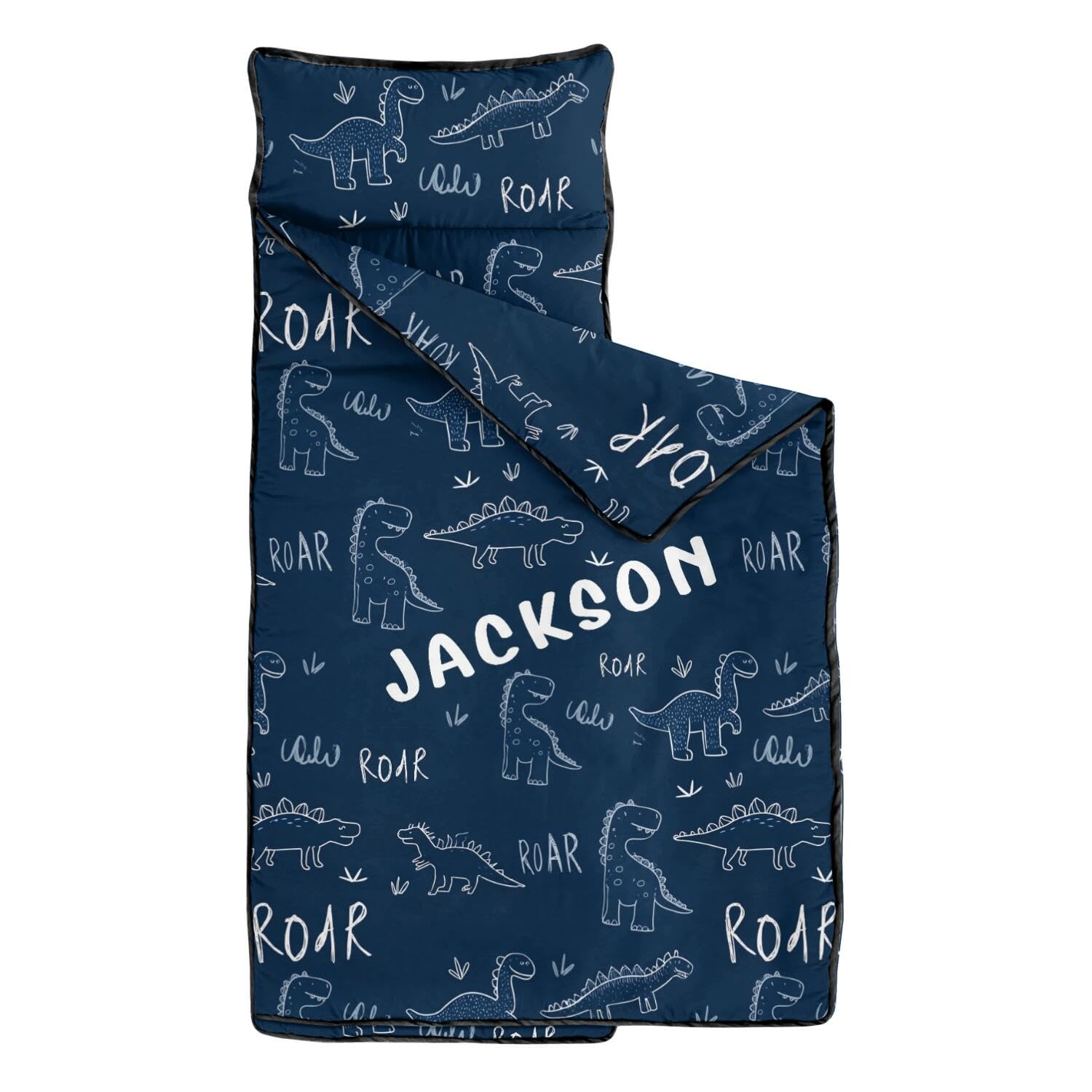 Personalized Dinosaur Toddler Nap Mat with Name for Boys, Customized Kids Slumber Bags with Removable Pillow and Blanket, Kids Sleeping Bags for Preschool Daycare, Toddler Roll Up Napping Mat