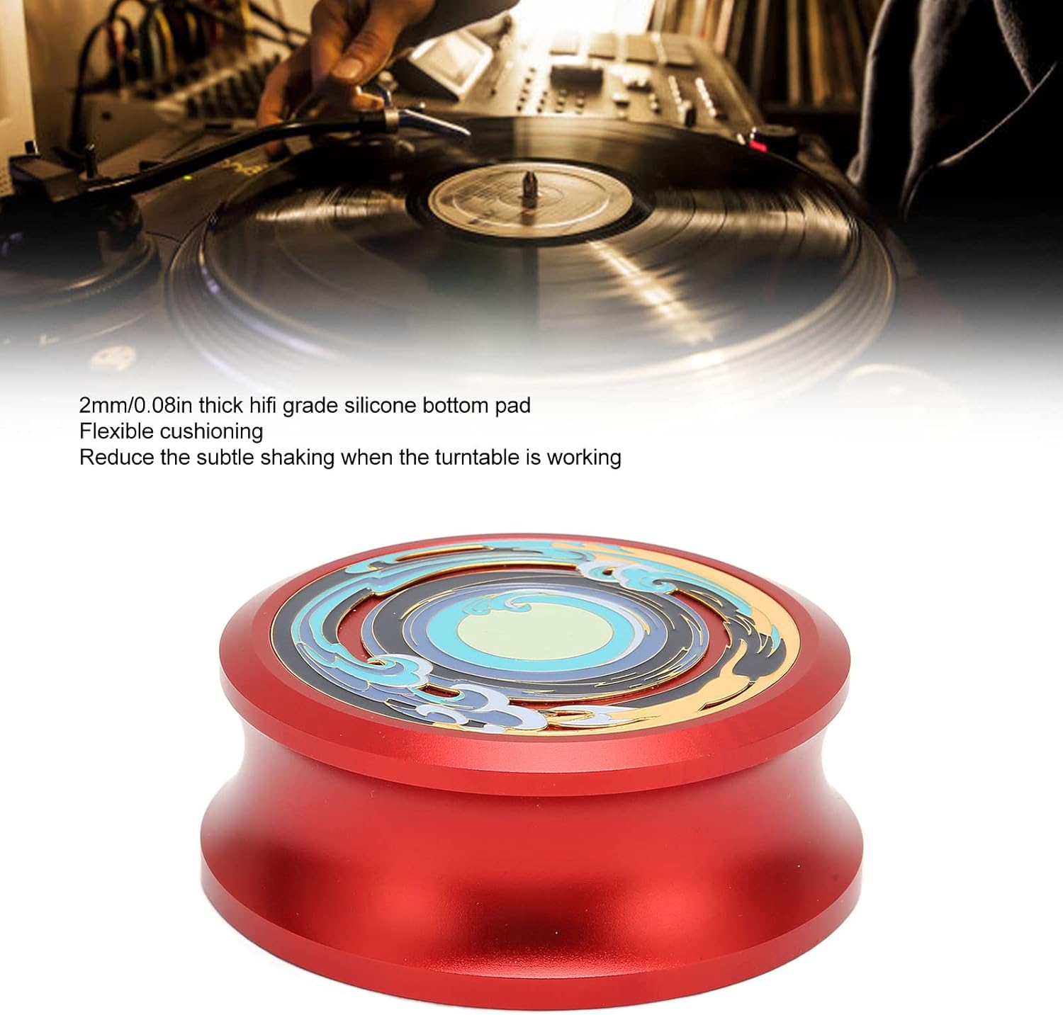 Hilitand Record Weight Stabilizer, Turntables Disc Record Player Turntable Clamp with Silicone Bottom Pad for Vibration Damping(Red)