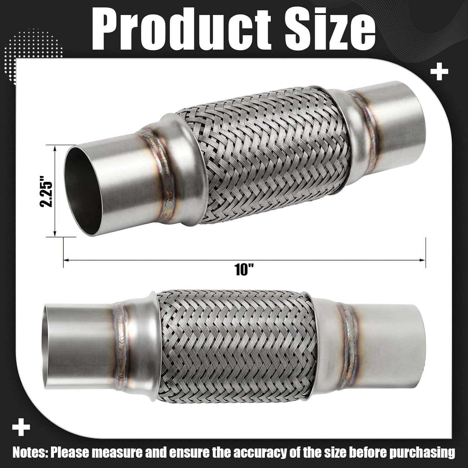 4 Pack 2.25 x 6 Inches Stainless Steel Heavy Duty Flex Pipe, Double Braid Tube, Overall Length 10 Inches