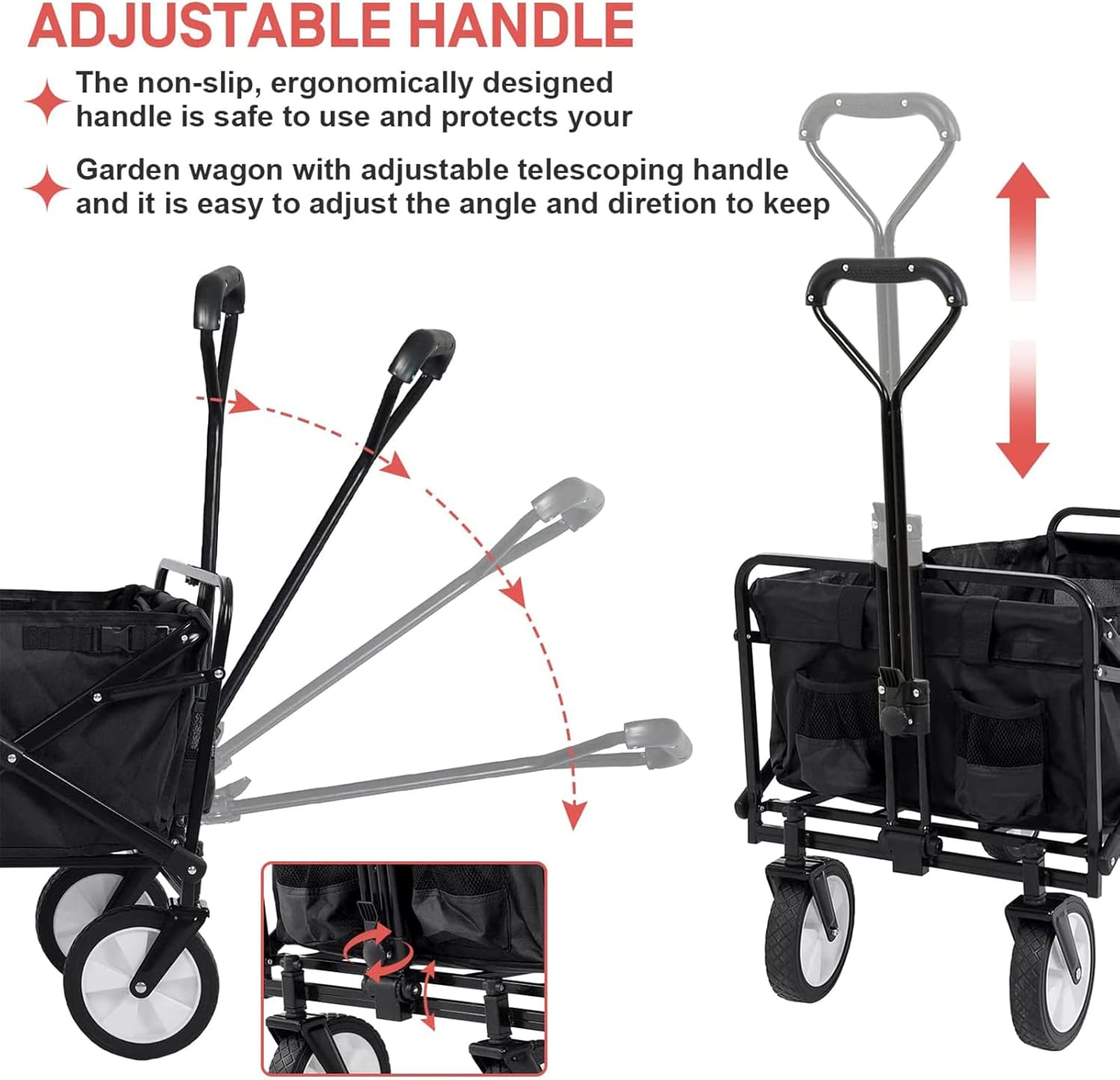 Heavy Duty Collapsible Folding Wagon - Portable Garden Cart with Universal Wheels, Large Capacity Utility Wagon for Outdoor Camping, Beach, Grocery Shopping, Sports, BBQ - Khaki