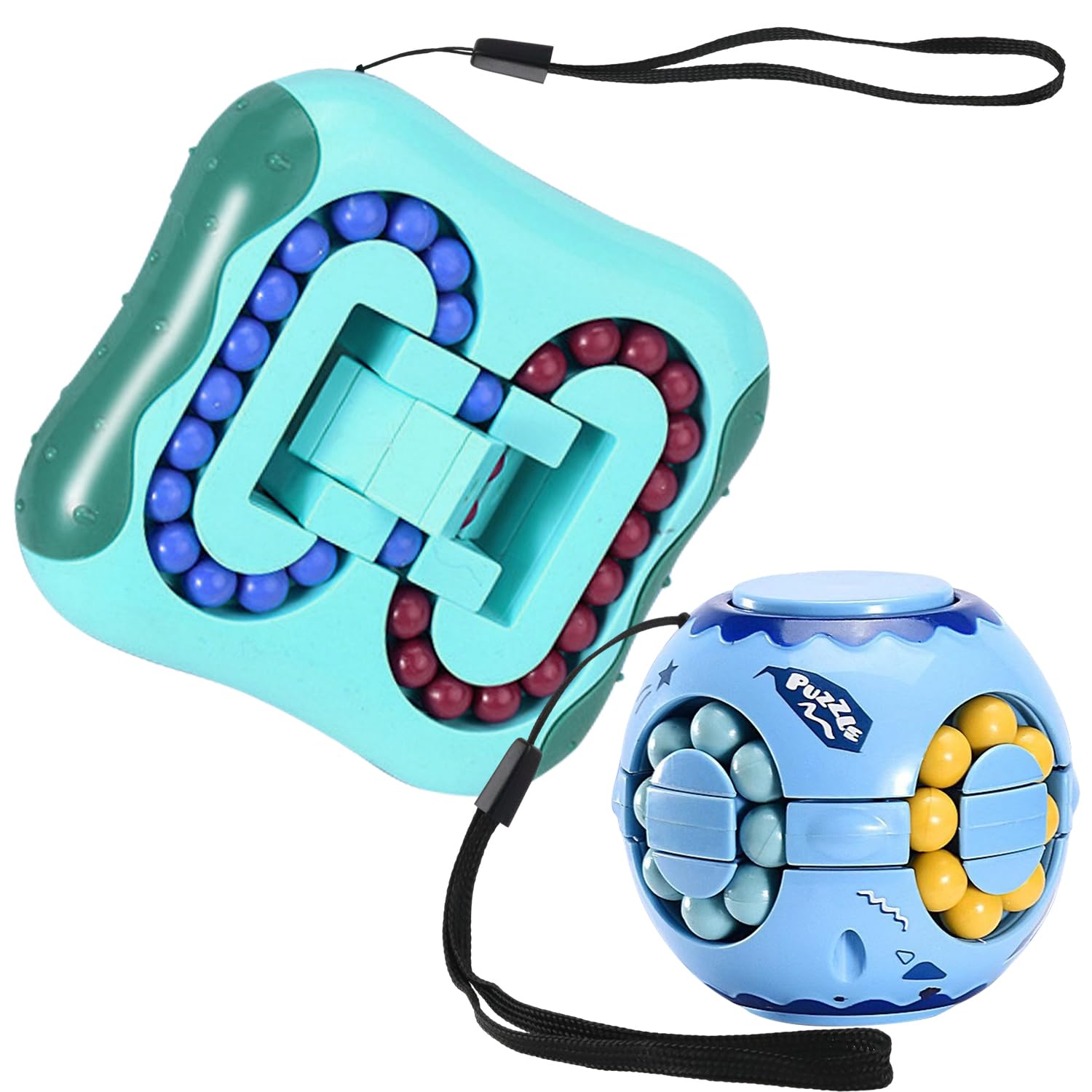 DelsenPack of 2 Magic Beans Puzzle, Rotating Finger Cube Toy, IQ Game, Stress Relief Toy, Gift for Children from 3 Years