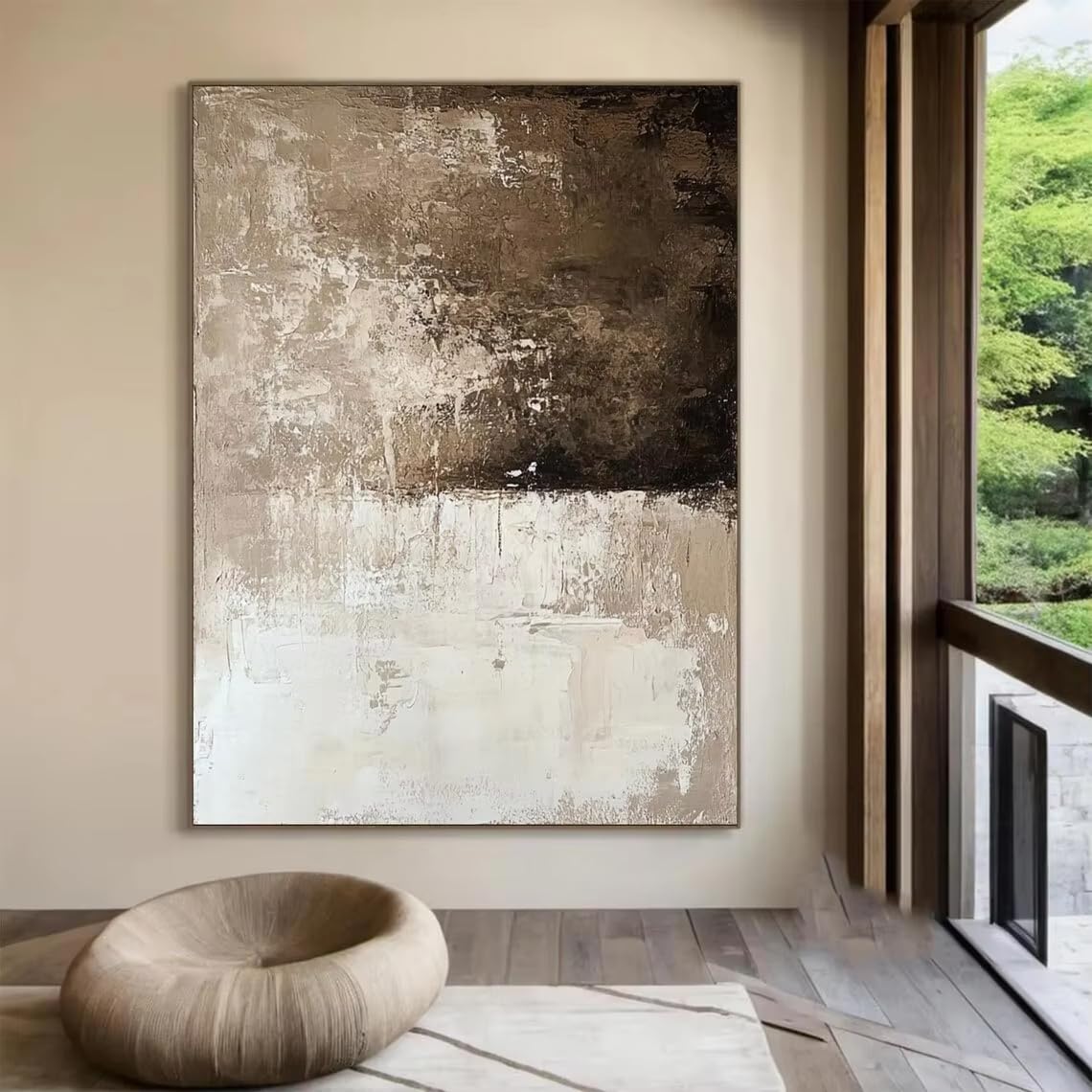 DFZEWKI Beige Abstract Painting Beige Wall Art Circular Wall Decor Canvas Home Decor Abstract Art(40x50cm(16x20in)/No frame)