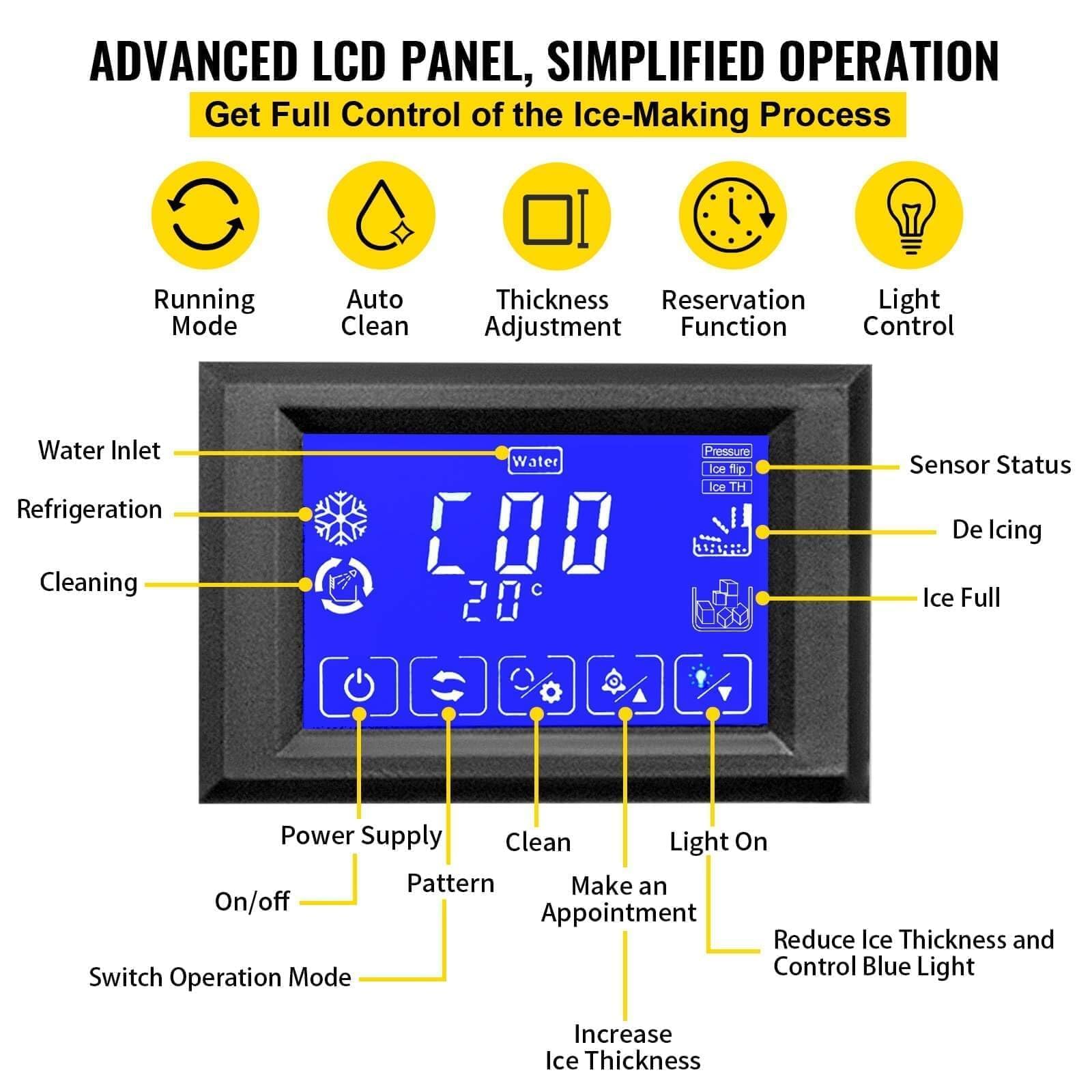 Máquina de hielo comercial 2000 kg/24 H, 1030 W, acero inoxidable, con capacidad de 59 kg, autolimpieza, ahorro de energía, para bares, restaurantes y cocina doméstica