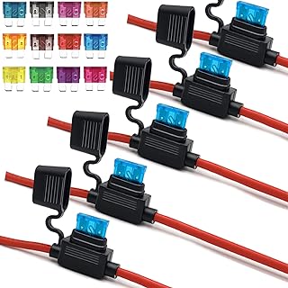 Fuse Holder ATC/ATO, 5 Packs in-Line Automotive Blade Fuse Holder with 24PCS Standard Car Fuses, 1A 2A 3A 4A 5A 7.5A 10A 15A 25A 30A 35A 40A Automotive Replacement Fuses (12 Guage)