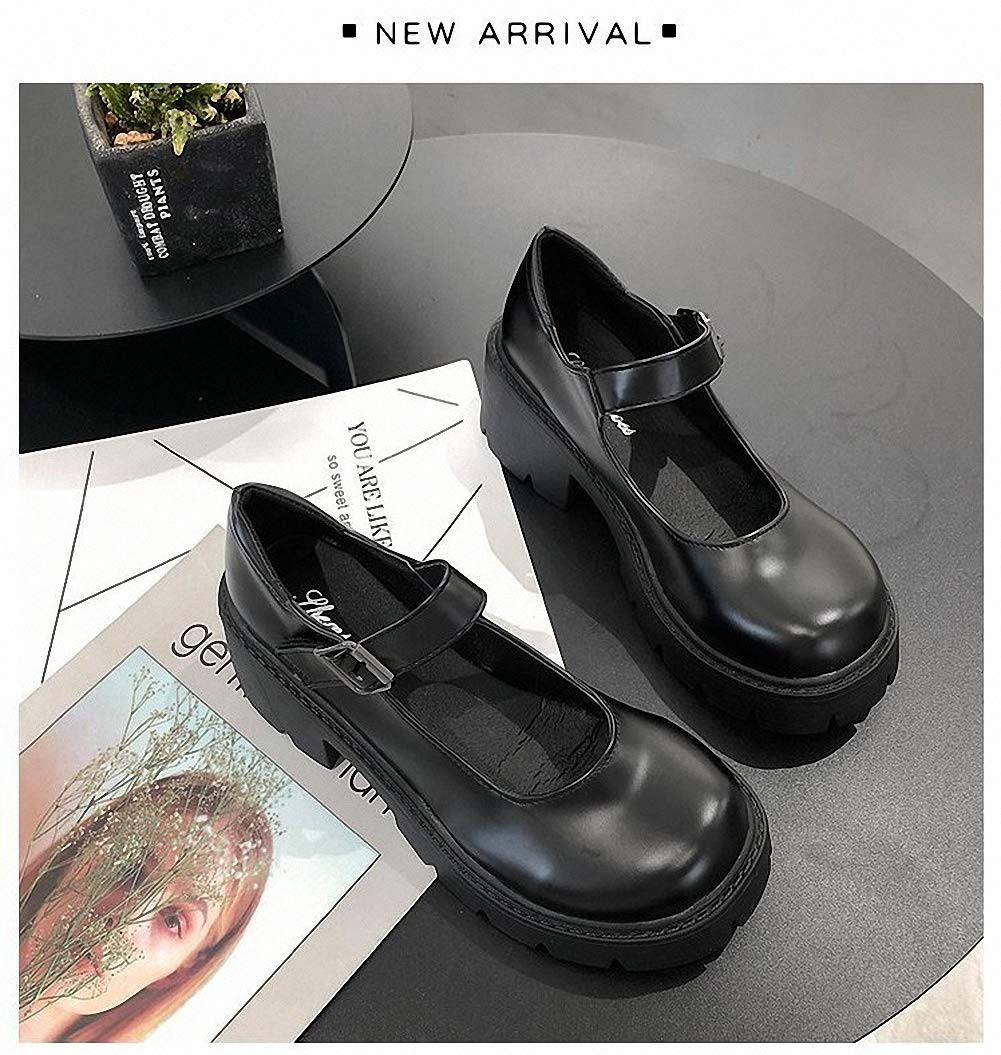 Mary Janes Chaussures à Plateforme pour Femme - Escarpins Gothiques en Cuir Verni