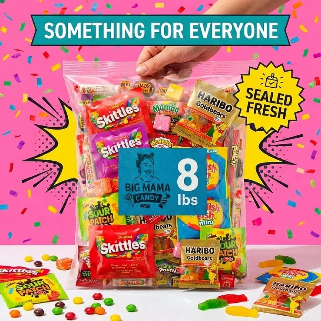 Candy Variety Pack - 8 LB Bulk Assortment - Individually Wrapped Party Candy Pinata, Goodie Bags