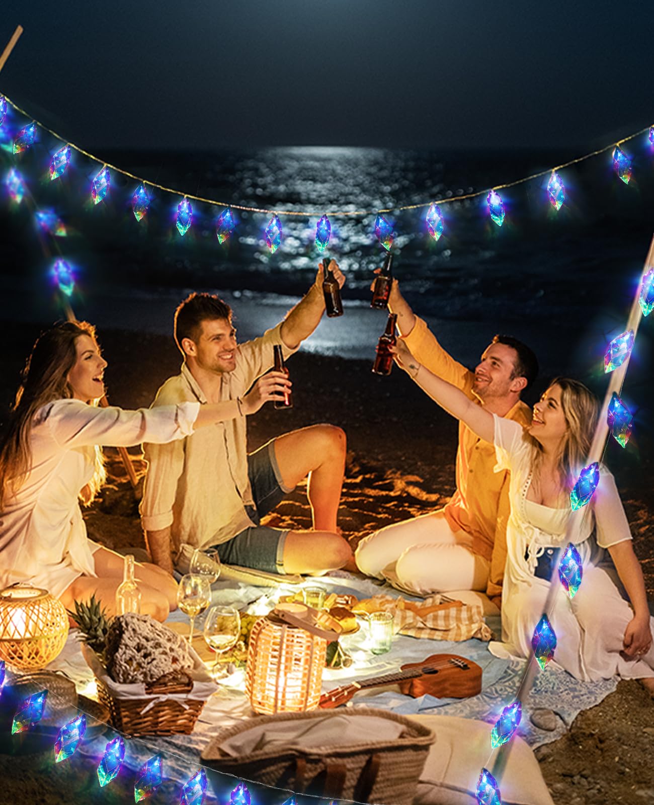 AceList Schillernde Lichterkette für den Innenbereich, 20 LEDs, holografische Batterie und USB-betrieben, 8 Beleuchtungsmodi, Kristall-Diamant-Lichterkette für Hochzeit, Weihnachten, Party
