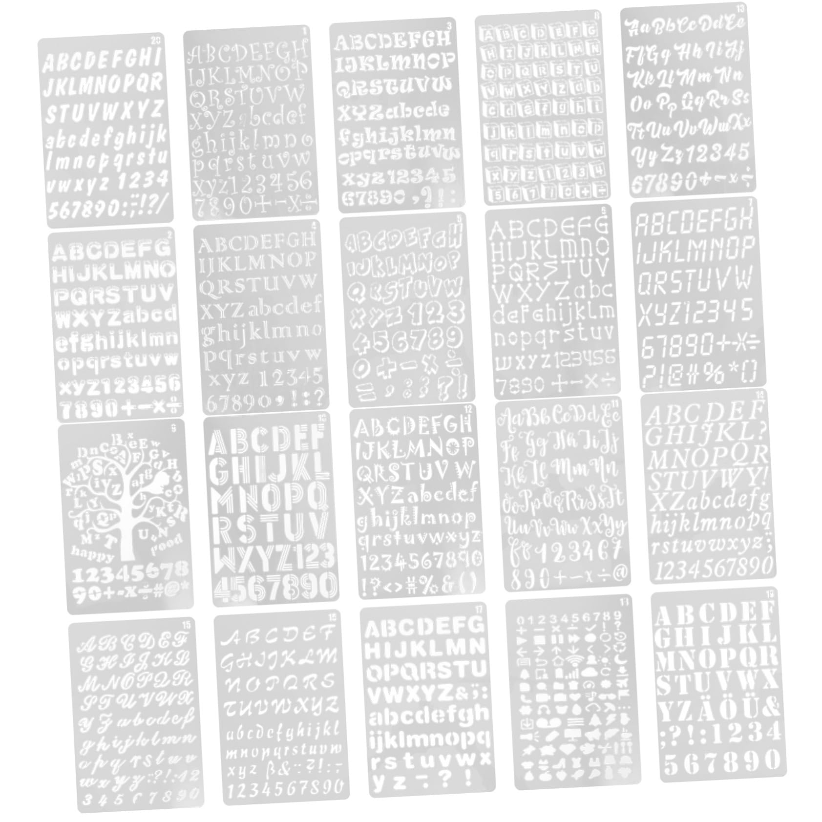 Tofficu 2 Set Stencil E Per Pittura Template Alfabeto Riutilizzabili Per Decorazioni Diy Su Tela Muro E 20 Pezzi * 2