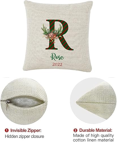 Miniatura 7 de Farmhouse Cotton Linen Cushion Cover Case for Living Room Bedroom Decor Personalized Name Custom Initial Letter R Decorative Pillow Case with Zipper