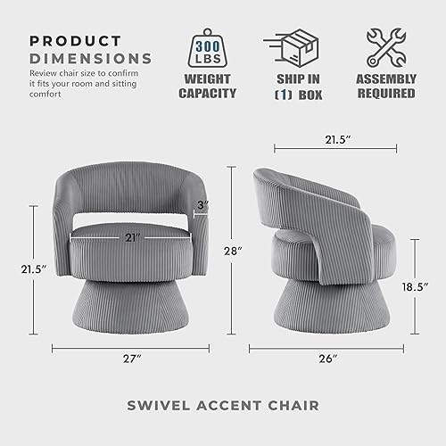 Miniatura 2 de Lexicon Silla decorativa giratoria de 360 grados, moderna y cómoda silla redonda de pana con respaldo abierto, cojines de espuma de felpa, base