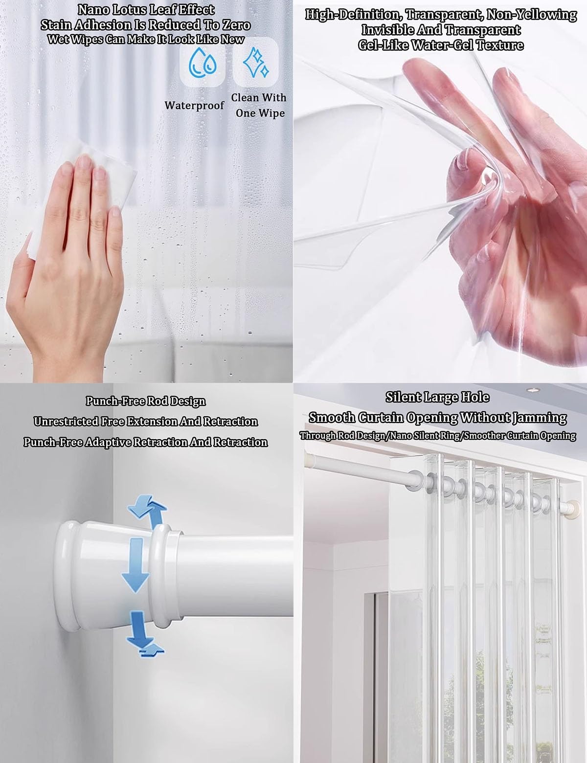 Tende Termiche Isolanti per Interni, Tenda Termica Isolante Freddo e Caldo PVC Trasparente, Tenda per Porta Ingresso con Asta Telescopica, Porta Inverno Impermeabile
