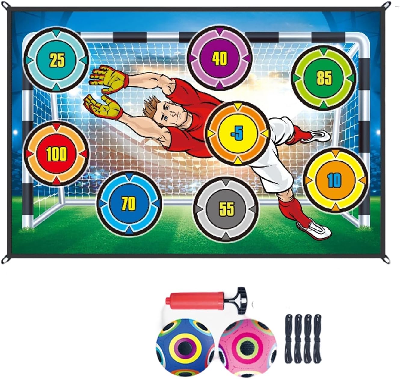 Indoor Outdoor Football Training Set with Hanging Panel and 2 Soccer Spheres for Skill Practice