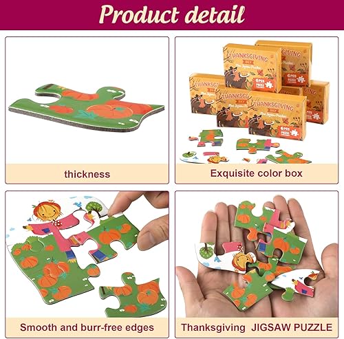 Miniatura 4 de 48 cajas de juegos de recuerdos de fiesta de Acción de Gracias, 6 piezas para niños, mini rompecabezas de Acción de Gracias, regalos para niños,