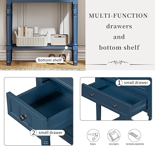Miniatura 88 de Merax Mesa consola clásica de madera para entrada, pasillo, aparador con cajones de almacenamiento y estante inferior (azul marino) azul marino