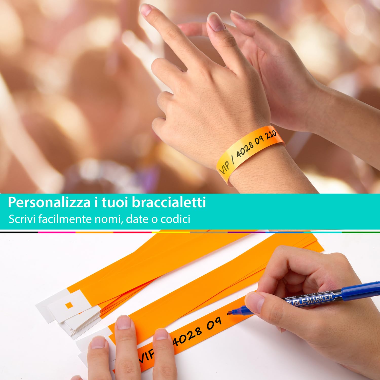 Braccialetti Carta Eventi 1000 Pezzi Colorati per Feste Discoteca Concerto - Braccialetti Identificativi Bambini