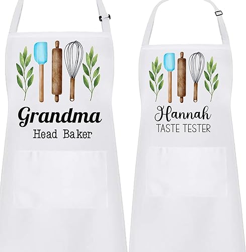 Miniatura 1 de Delantal de cocina personalizado para hornear, 2 bolsillos ajustables, espátula azul, regalo personalizado para panadero